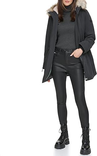 DKNY Women's Faux Fur Trim Hooded Anorak Jacket