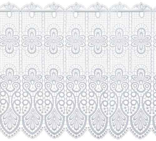 Plauener Spitze by Modespitze, Store Bistro Gardine Scheibengardine mit Stangendurchzug, hochwertige Stickerei, Höhe 49 cm, Breite 96 cm, Weiß