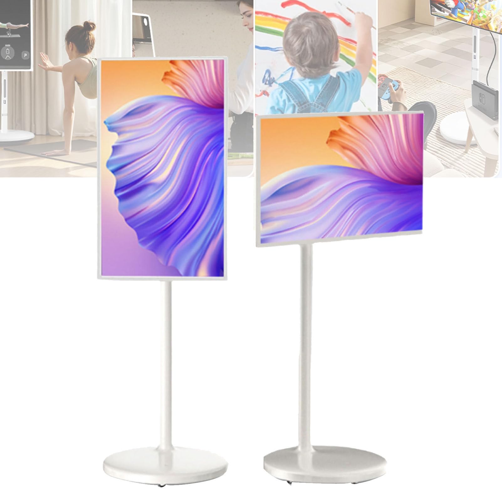 SENJINGHUA 21.5-Inch Portable TV on Wheels 1080P, Rotating Touchscreen Monitor 100% sRGB, Tablet Screen with Base, Android 14 OS, 6000mAh Battery(6H) 6+128G