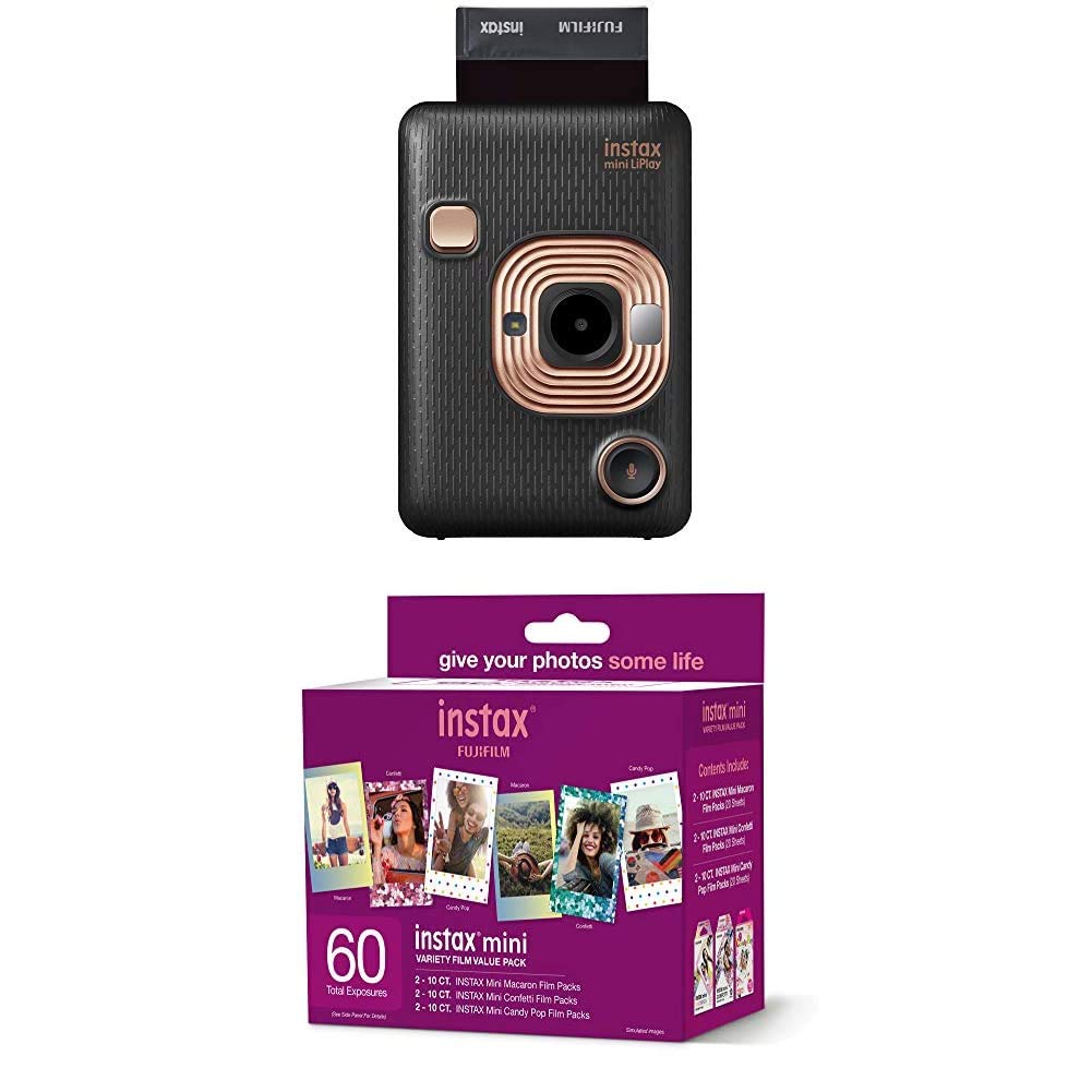Fujifilm Instax Mini Liplay Hybrid Instant Camera - Elegant Black + w/60-pack