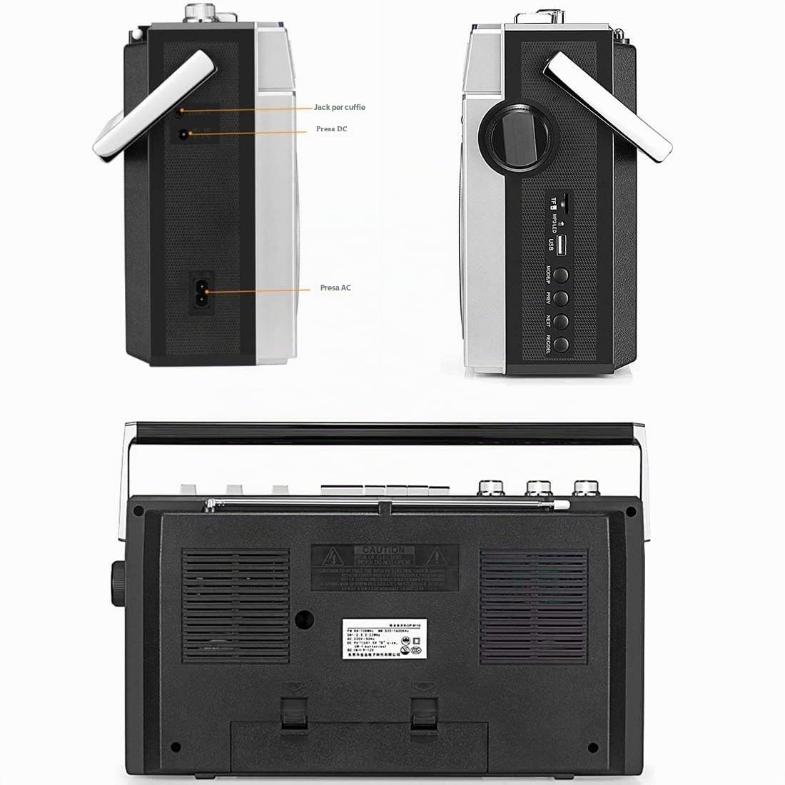 Radio E Registratore Cassette retrò, Stereo Portatile con Lettore CD Anni ‘80, Boombox a Cassette Portatile, con FM e AM + Registrazione USB, Ricevitore Bluetooth, Doppio Altoparlante