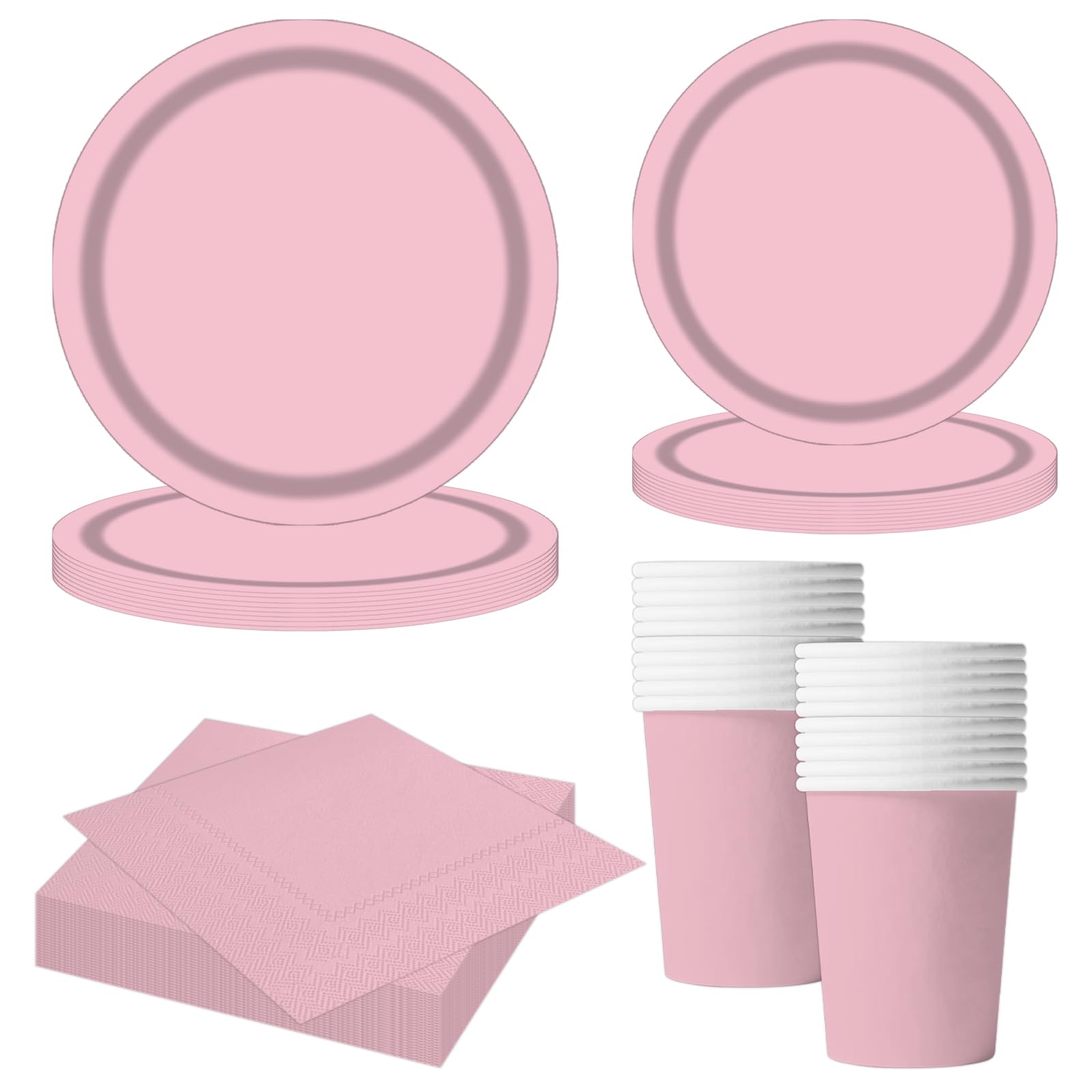 MORAINJAY 68-teiliges Rosa Pappgeschirr Set, Pink Pappteller Pappbecher Servietten, Deko Partygeschirr für Baby Shower, Geburtstag, Hochzeit, Abschlussfeier, Party Supplies