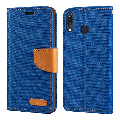 Oxford Stoff & PU Leder Flip Handyhülle Kompatibel mit Asus Zenfone Max M2 ZB633KL, Robuste Klapphülle mit Kartenfächern & Magnetverschluss (Blau)