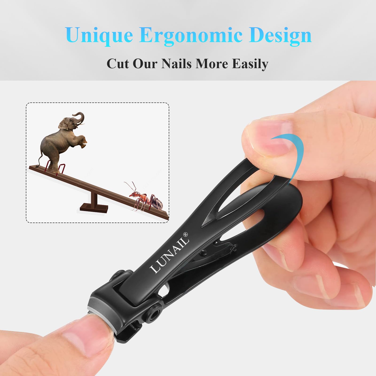 LUNAIL Cortaúñas de apertura de mandíbula de 16 mm de ancho para uñas gruesas y duras y uñas encarnadas, cortaúñas de dedo para hombres y mujeres, personas mayores y adultos.