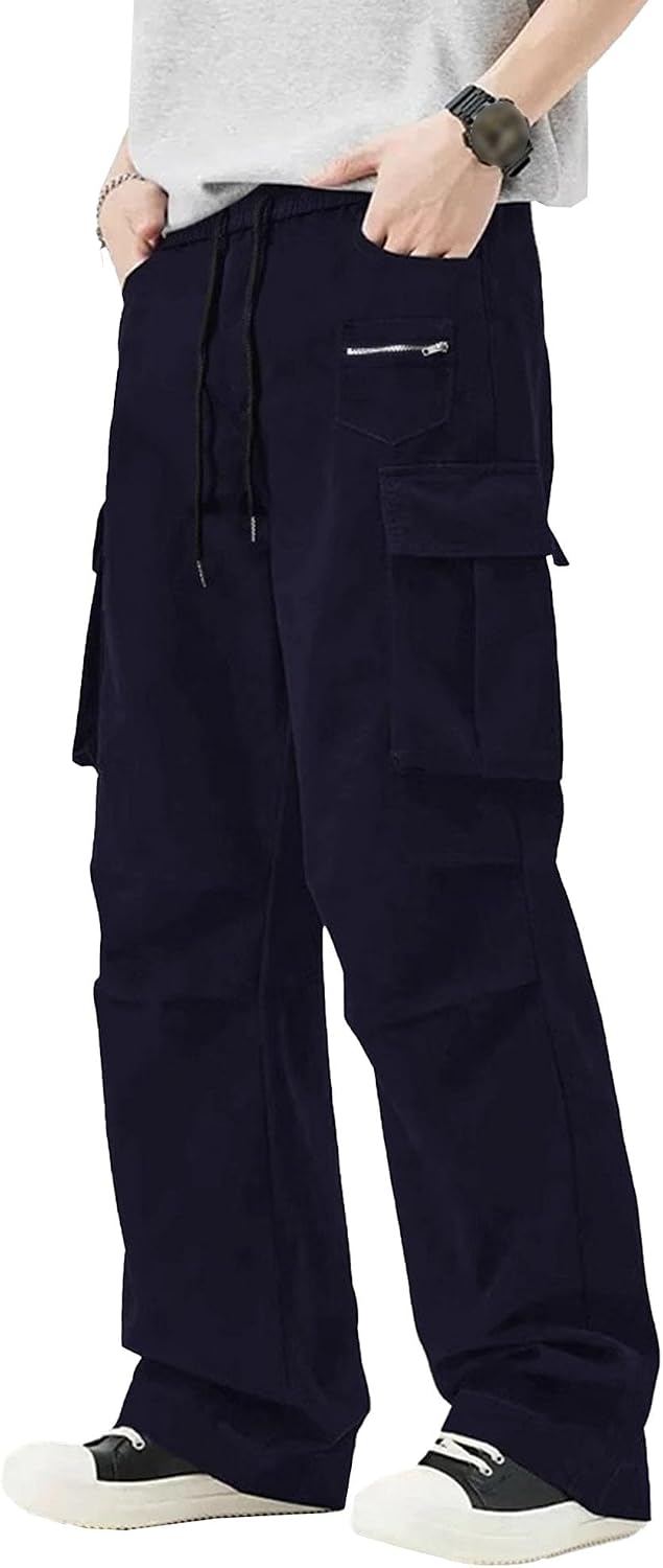 DGHM-JLMY Men's Trendy Punch Loose Pant Street Essential Hip-hop Casual Trousers Outdoor Handsome Versatile Work Pants