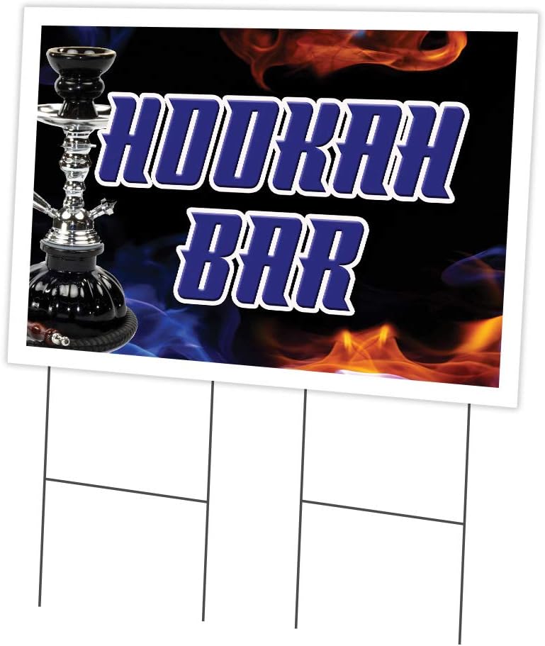 Hookah BAR 2 Pack of 12" x 16" Yard Sign & Stake | Advertise Your Business | Stake Included Image On Front Only | Made in The USA