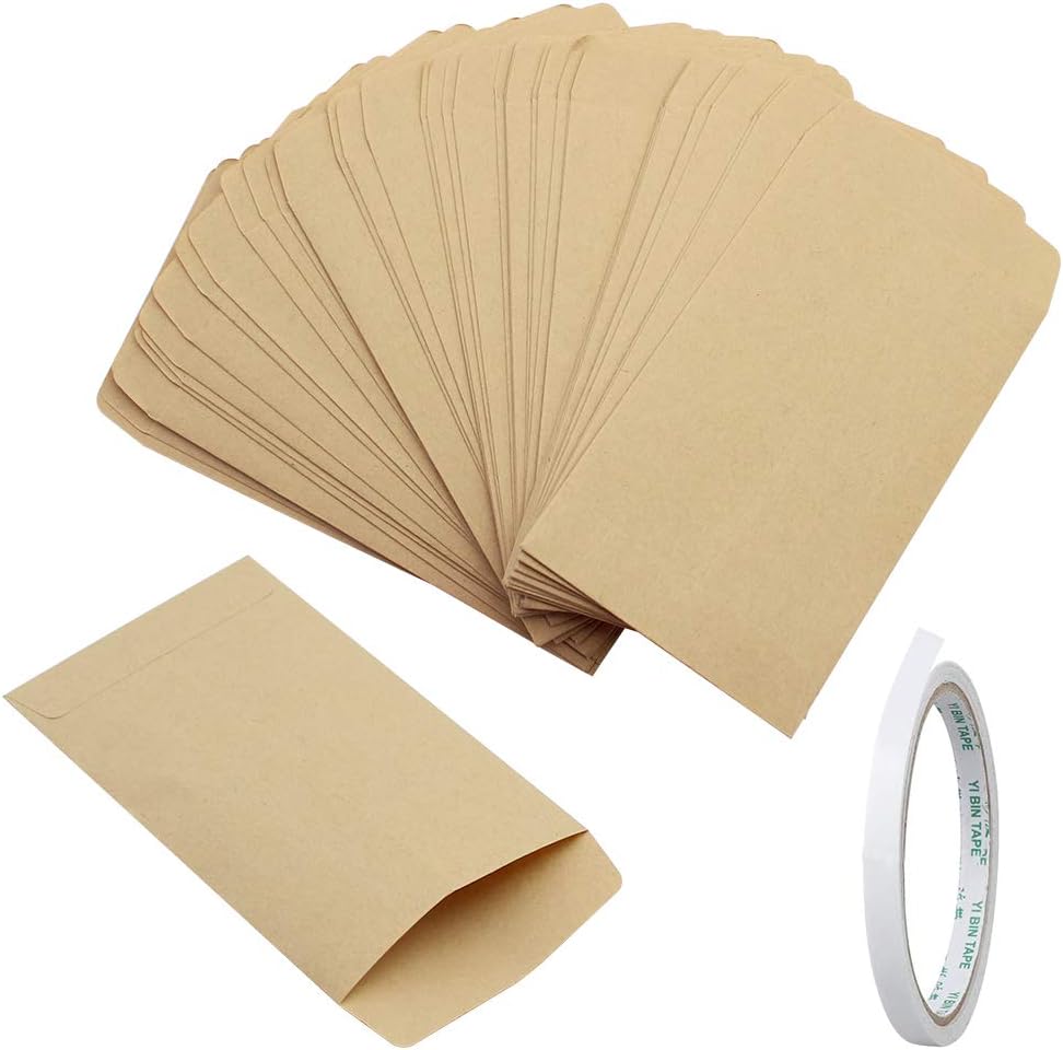NewZC 120 Pcs Seed Envelopes Kraft Paper Envelope Bags with Double