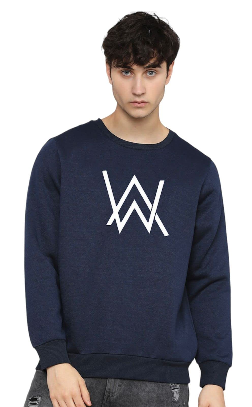 MALVIS Men Blue Round Neck Solid Full Sleeve Sweatshirt-ML31MBLUEALNWLKR