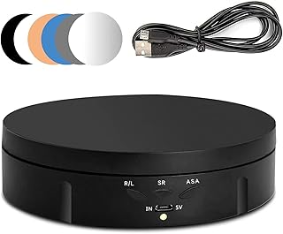 CDIYTOOL Electric Rotating Turntable for Photography, 360 Degree Motorized Rotating Stand Display with 6 PVC Backgrounds for Live Video Automatic Revolving Platform Product Display Table (Black)