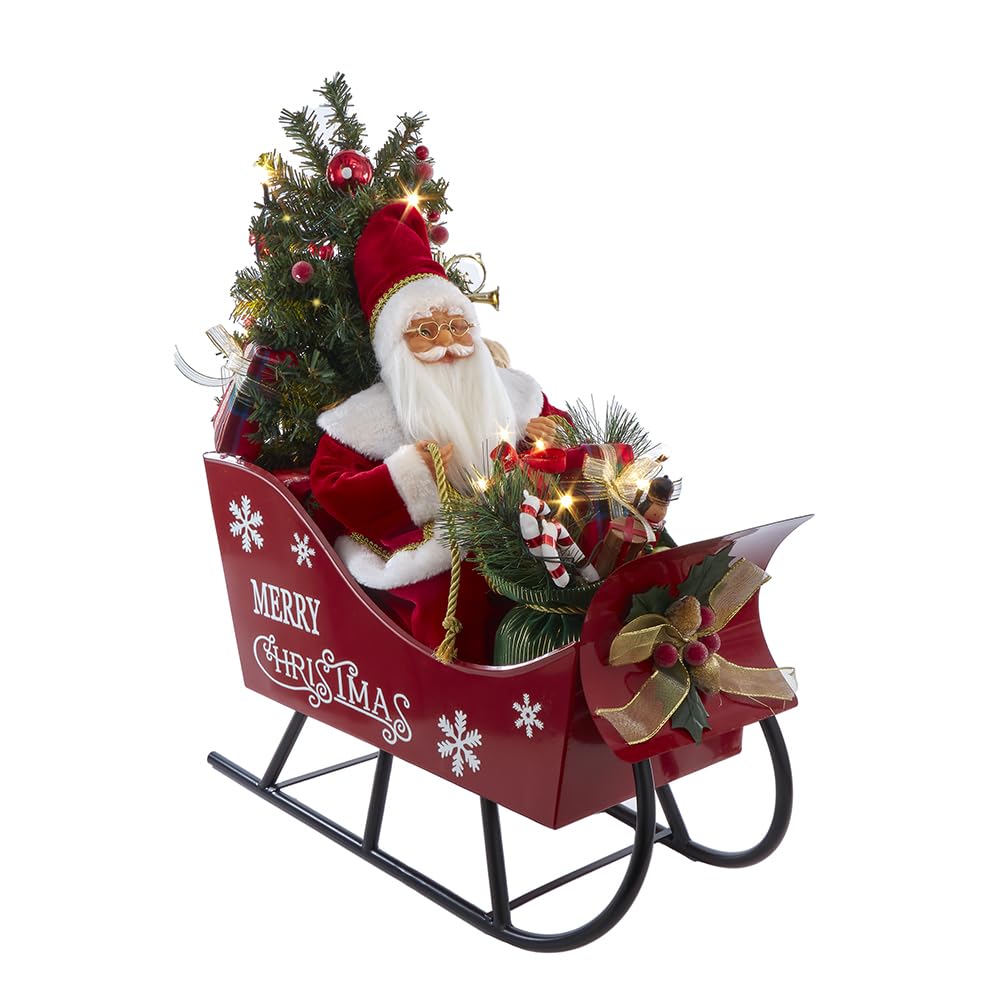 Table musicale LED Père Noël Kurt Adler traîneau en métal 61 cm