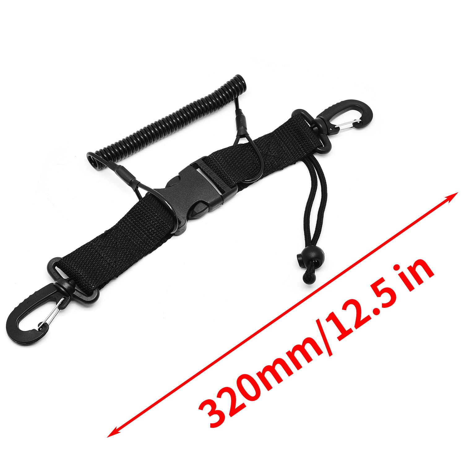 Surf turtle Scuba Diving Lanyard,Stainless Steel Spring Coiled Lanyard Clip with Webbing Strap Quick Release Buckle Great for Scuba Diving, Flashlights,Cameras