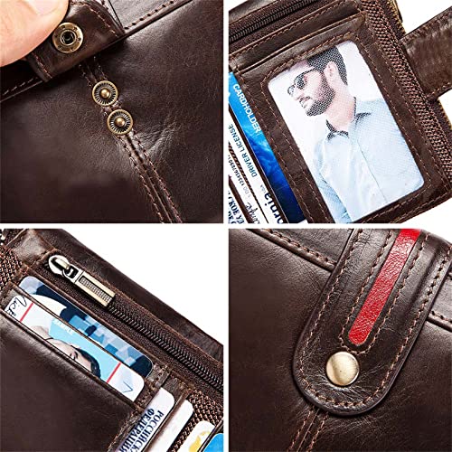 Genuine Leather Wallets for Men,RFID Blocking Cowhide Vintage Bifold Zipper Snap Closure Large Capacity 7 Credit Card Slots+2 Banknote Compartment+2 Zip Coin Pocket+1 ID Window4
