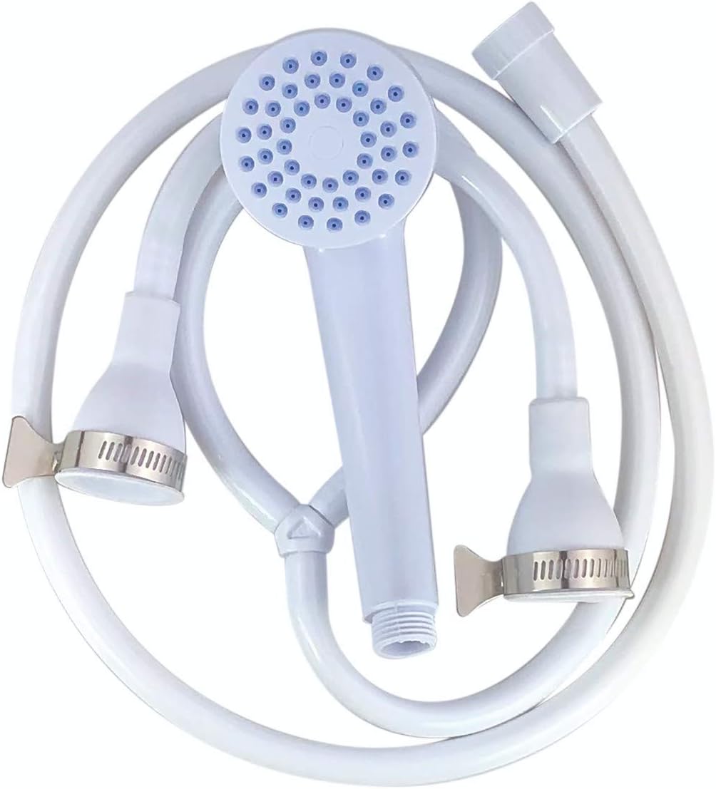 Double Tap Shower Head with Clamps - Bath Sink Shower Attachment for Bath Taps Shower Head Hose Spray Hair Dresser Pet Push On Mixer - for Round taps up to 2cm in Diameter 1.5-1.7m with Clamps