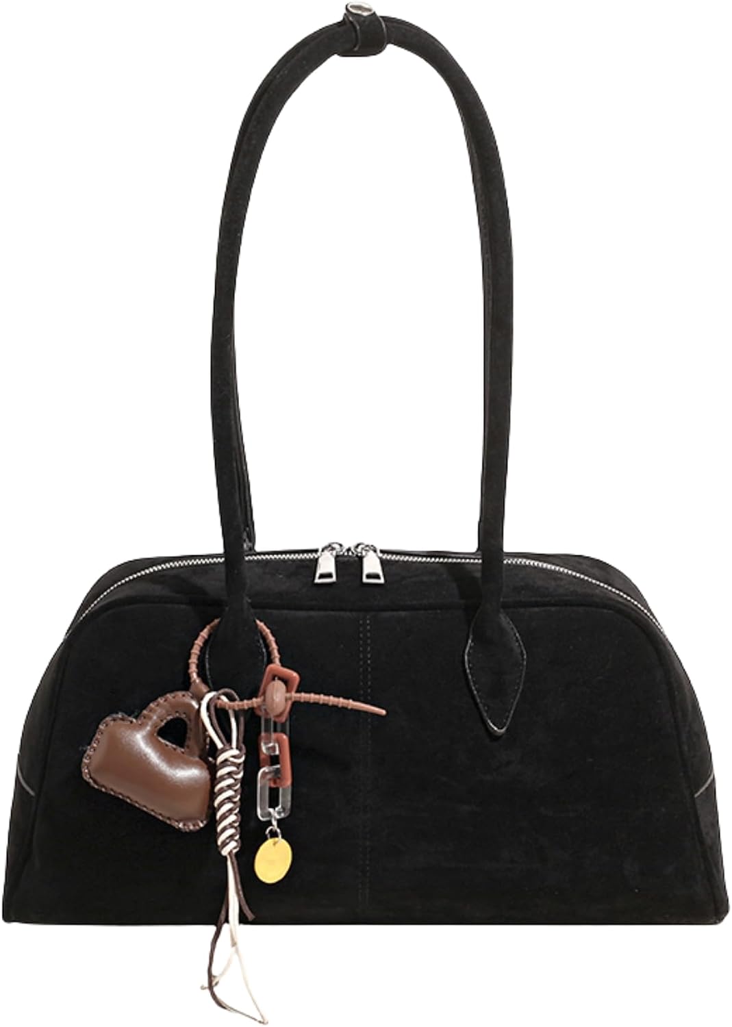 Women's Faux Suede Bowler Tote Bag, Fashion Vintage Shoulder Purse with Top Handle, Elegant Structured Satchel for Everyday Use (【Black】)
