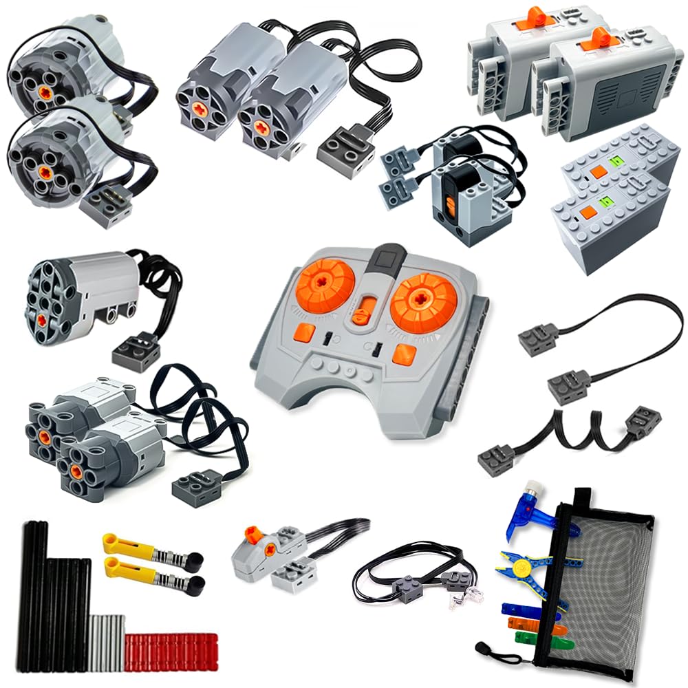 YUN.arbor 44PCS Power Function Kit Set Motor Battery Infrared-Remote-Control Receiver Train Adjustable Speed ??Motor Parts, Motor Power Change Parts Compatible with mainbrands Technic-Parts