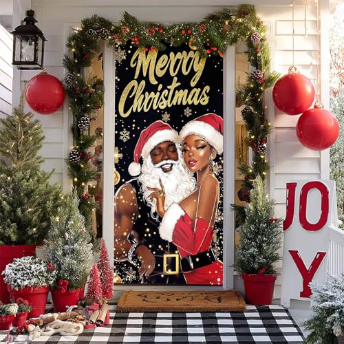 Image of BlissYard Holiday Door Cover Winter Porch 35x71 Inch Polyester