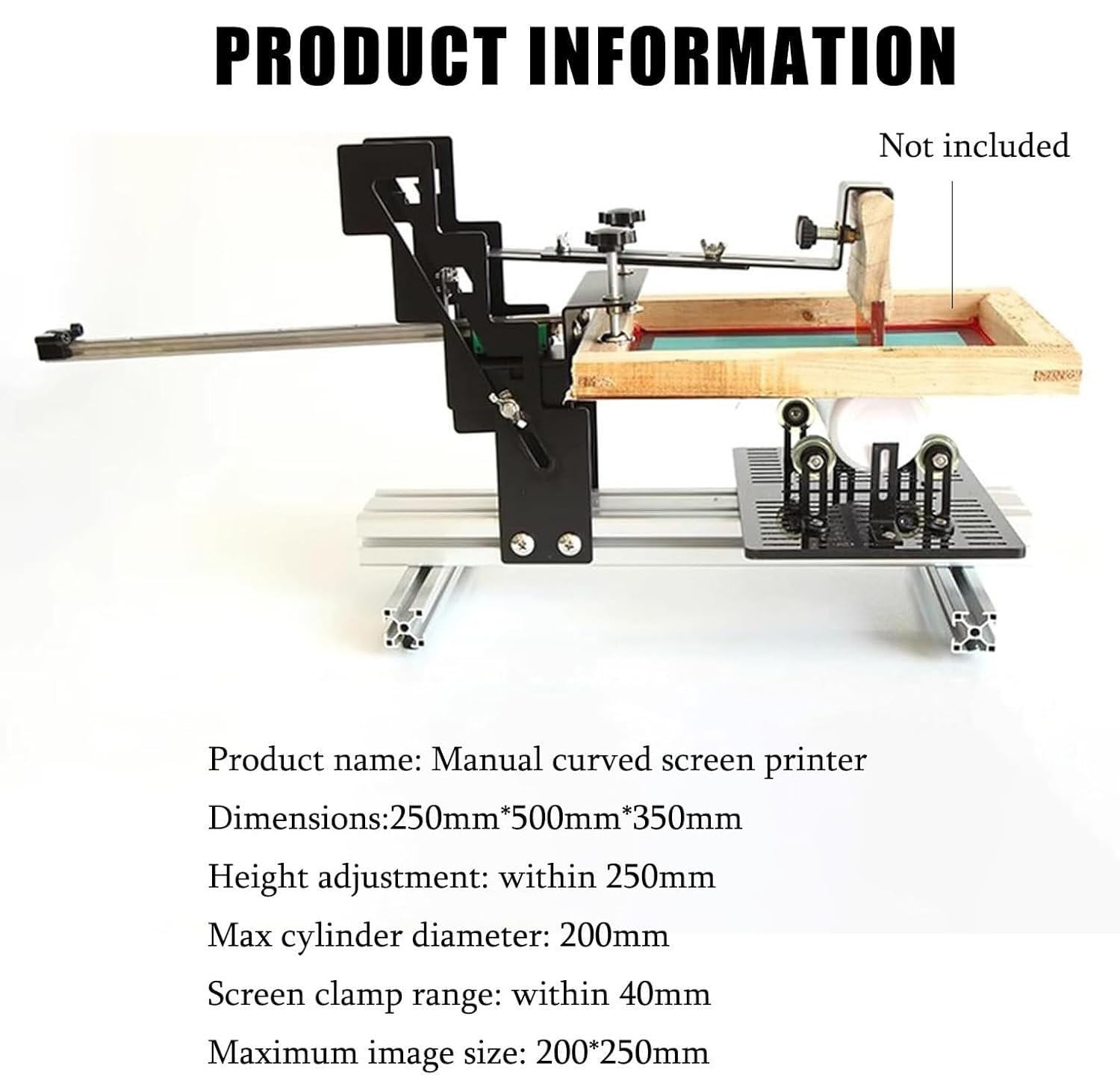Stampante Serigrafica Curva Manuale, Macchina da Stampa per Serigrafia a Cilindro, Area Grafica Massima di 200 * 250 mm, Stampante Manuale