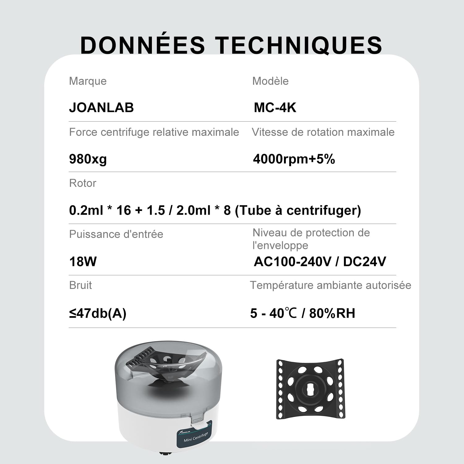 JOANLAB Mini centrifugeuse 4000RPM centrifugeuse de laboratoire, 2 en 1 pour centrifugeuse de table 0,2/1,5/2 ml Microcentrifugeuse