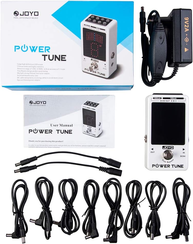 JOYO JF-18R Power Supply Tuner Pedal Bundle with CM-05 Guitar Pedal Mono 6.35mm Patch Cables 1.2 Feet