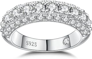 Moissanite Wedding Bands for Women, 925 Sterling Silver 3 Row Eternity Moissanite Rings for Women, Promise Anniversary Jewelry Gift Size 5-9