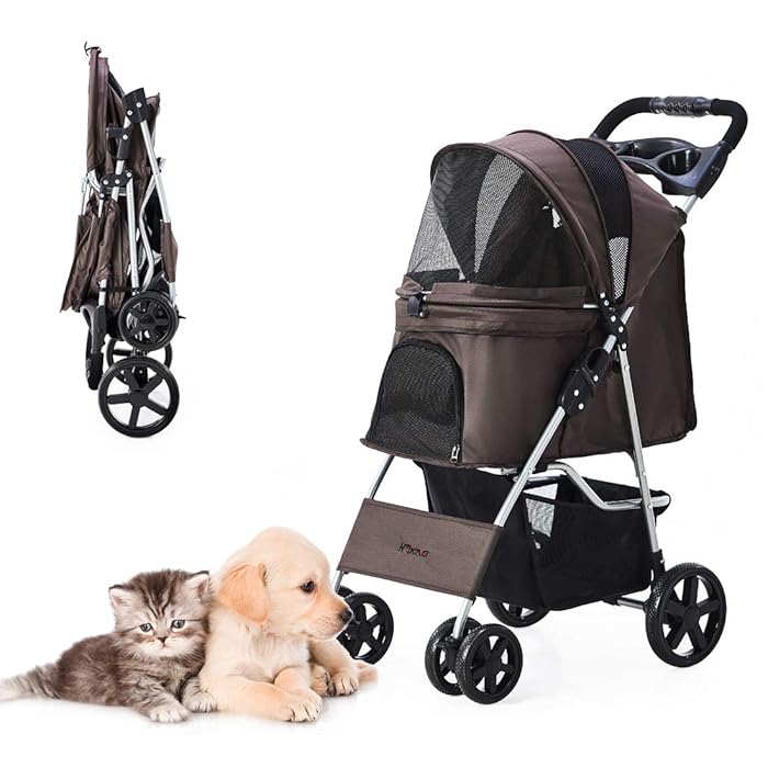 Buy HRKIM Pet Stroller, Cat Dog Stroller with Storage Basket Foldable