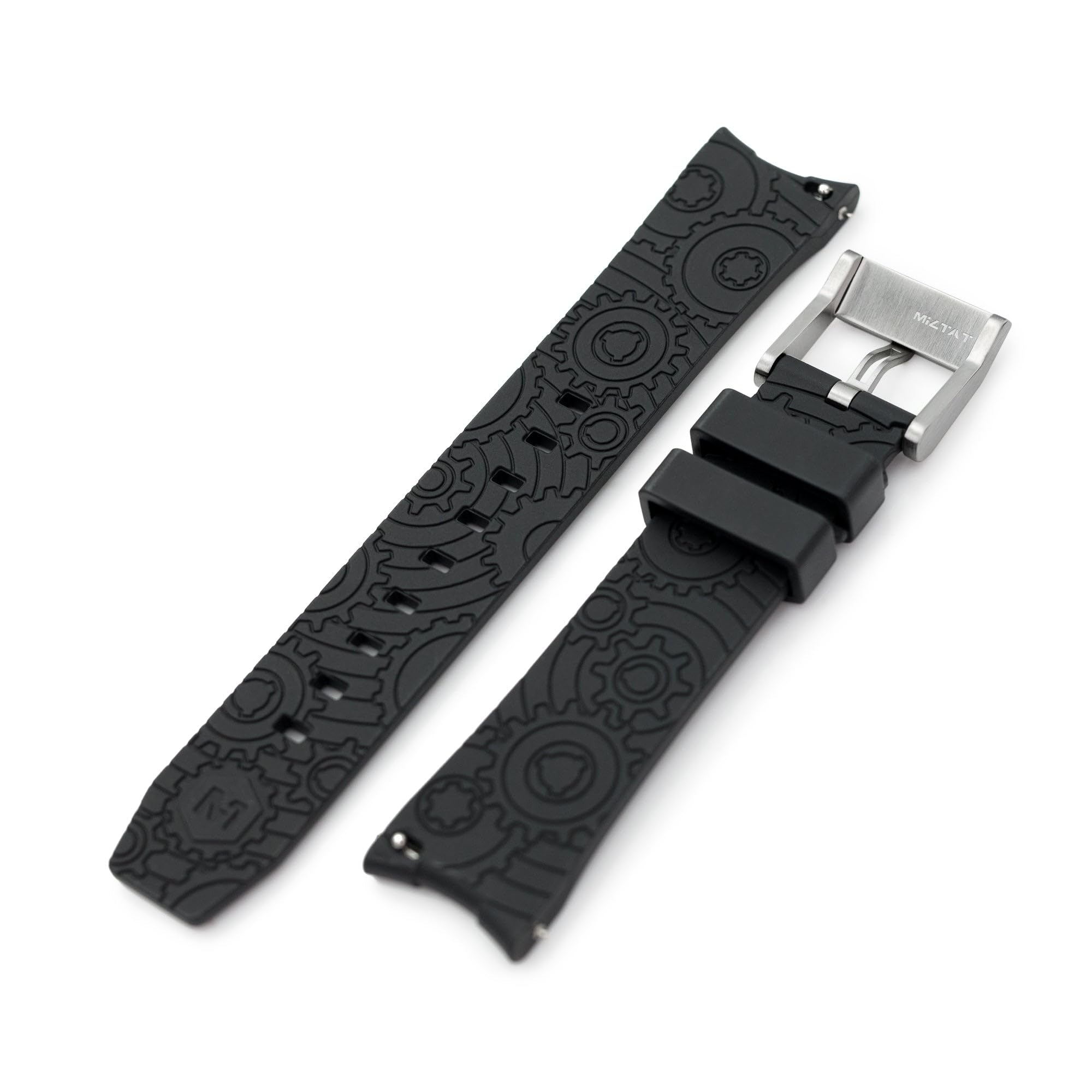 MiLTAT 20 mm Rollen elastisches FKM-Gummi-Uhrenarmband mit gebogenem Ende, Schwarz, Man's size, Achat