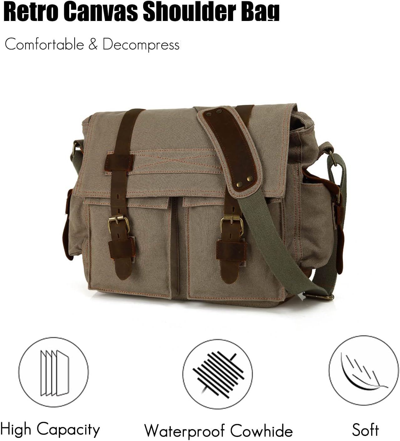 FANDARE New Vintage Messenger Bag Satchel Bag bag Bookbag Casual Travel Shoulder Bag