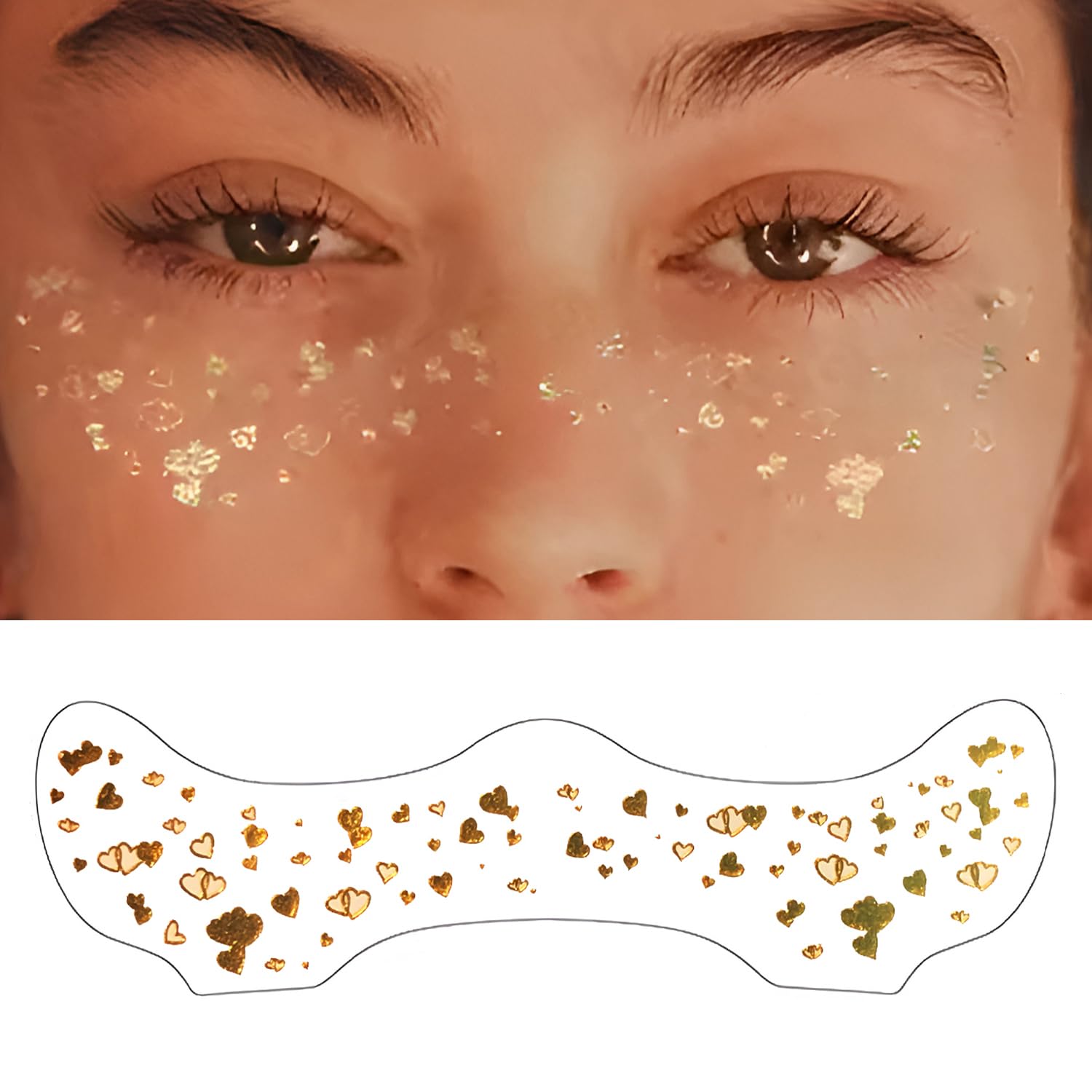 Premium Gold Glitter Face Tattoo Stickers | Waterproof Faux Freckles Sparkle Makeup Patches | Festival Makeup Accessories (1 Pc, Little Heart)-picture-45
