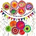Zerodeco Decorazione di Festa, 21 Pezzi Ventilatori di Carta, Pompons, Bandierine Triangolare, Ghirlande (Multi B)