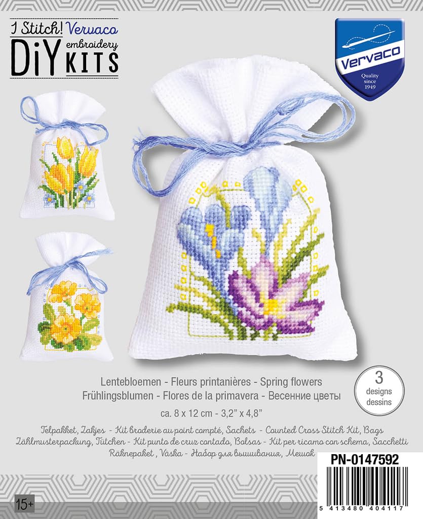 Vervaco Kit Point De Croix Compté Lot De 3 Sachets Aromates Fleurs Et Lavande - Broderie 8x12 Cm