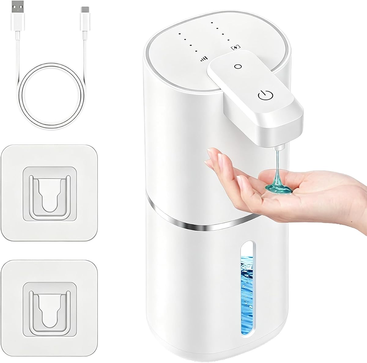 Dispensador automático de jabón líquido sin contacto, USB de pared recargable de 5 niveles ajustable, gran capacidad 12,8 oz/380 ml Dispensador de jabón de manos inteligente para cocina, baño, familia de niños