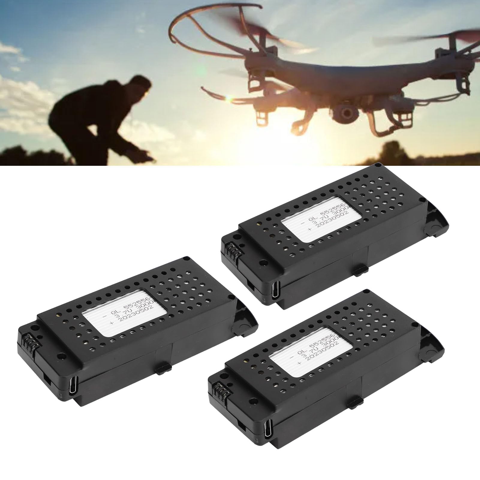 Batterie Lithium 3.7V 3000mAh pour Drone RC S6 G6, Batterie de Secours pour Drone télécommandé avec câble de Chargement 3 en 1, Batterie de Rechange pour Drone RC S6 G6