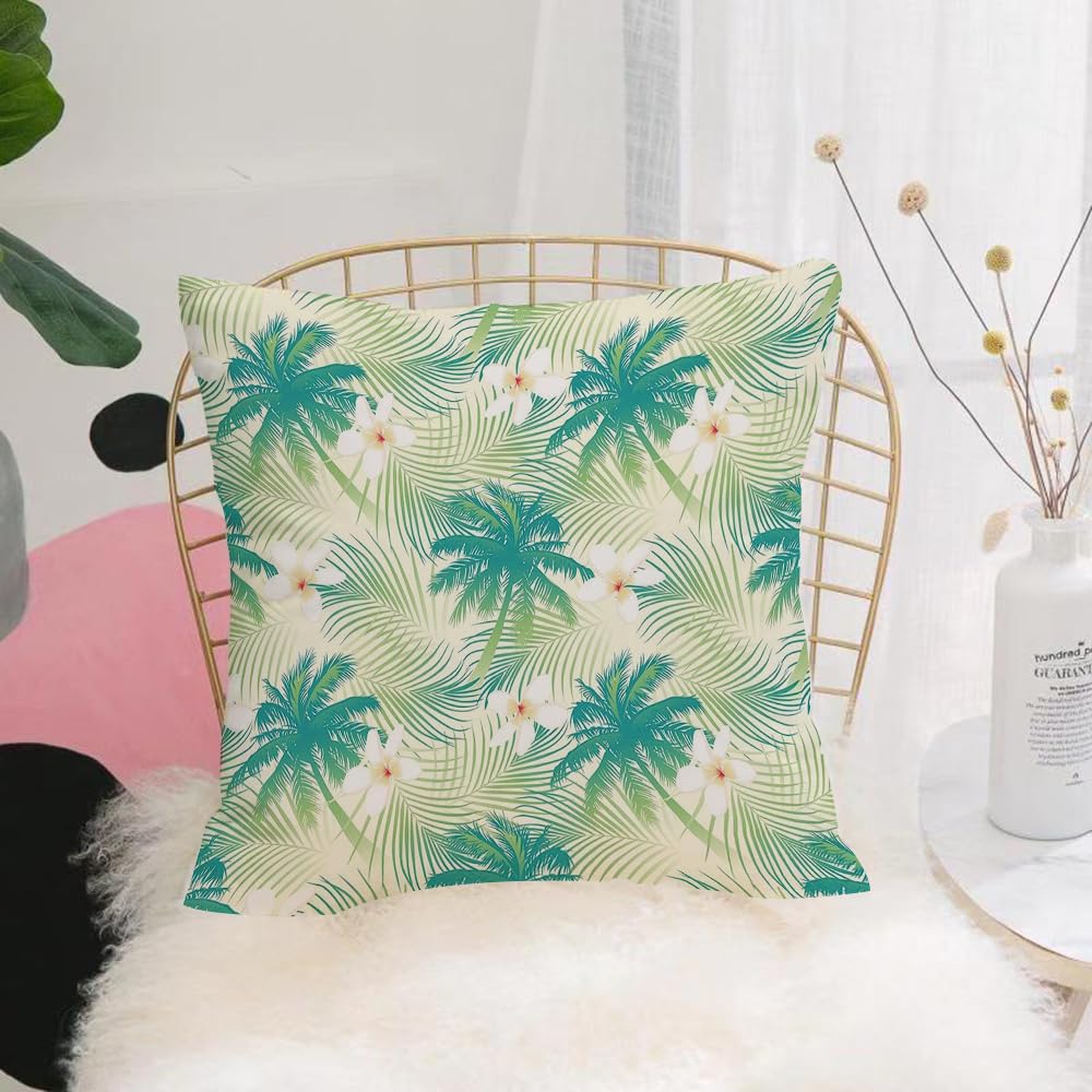 HYOSXW Cushion Cover,Throw Pillow Case Home Decorative for Living Room Bedroom Sofa Chair 16X16 Inch,Leaves, ocean, island, palm trees, leaves, papaya, crepes, ginger, flowers,Pillowcase 40X40cm