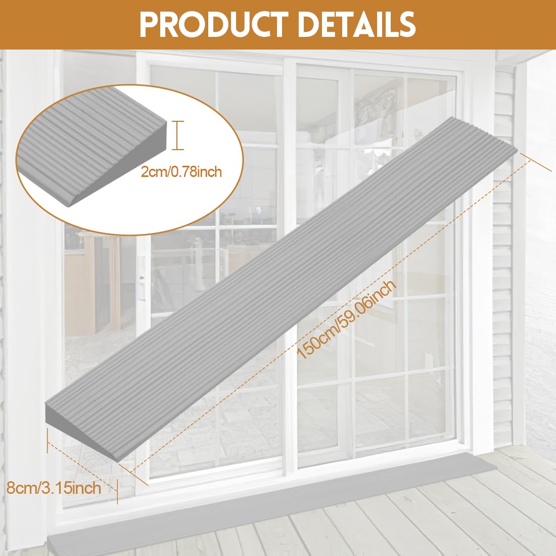 Rampa de umbral de PVC para sillas de ruedas, rampa de umbral y rampa de acceso de goma antideslizante para silla de ruedas, andador, cochecito y scooter eléctrico (varios modelos) (gris, 150 x 8 x 2