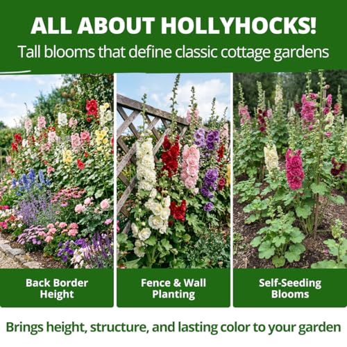 Image of HOME GROWN Hollyhock Chater's Double Mix 100 Seeds (0.9g) - Biennial Blooms Year 2, Double Flower Hollyhock Seeds for Planting, Perennial Reseeding, Cottage Garden, USDA Zones 3-9 (Alcea rosea)
