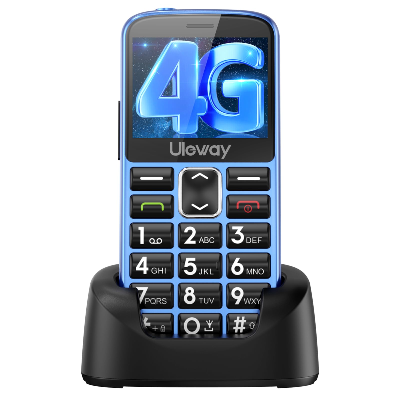 Telefon komórkowy 4G dla seniorów bez umowy, telefon komórkowy z dużymi przyciskami, bez simlocka, telefon komórkowy dla seniorów ze stacją ładującą, przycisk alarmowy 1000 mAh, wyświetlacz 2,4