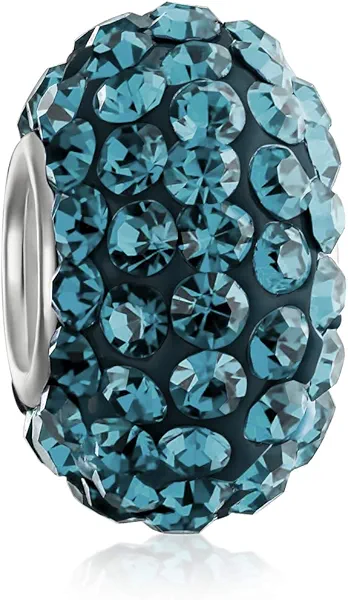 Bling Jewelry Solid Color Pave Crystal Spacer Bead Charm For Women Teen Fits European Charm Bracelet .925 Sterling Silver Core