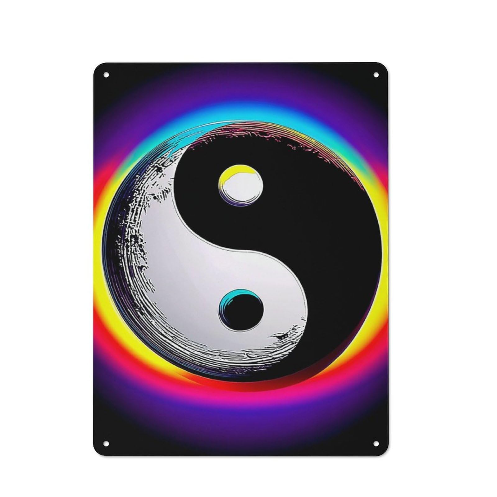 Junmoney Yin Yang Symbol With Rainbow Background For Hobby Room Or Studio, Rustic Metal Sign 40X30cm, For Creative Interior Collectors Refreshing A Room In Autumn