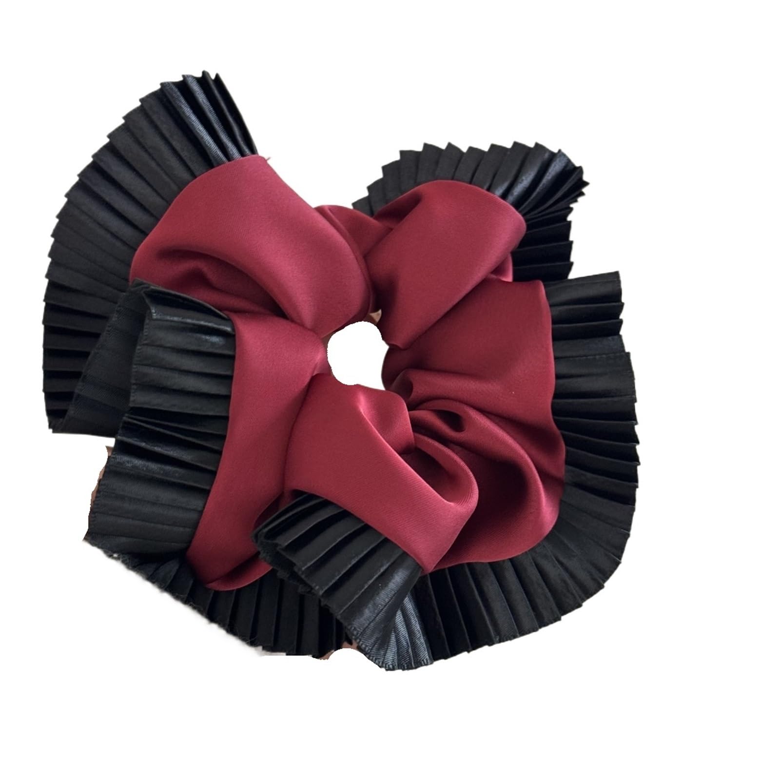 Diadema de satén roja para mujer con borde plisado y tocado floral 5