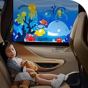 Cortina Magnética Blackout Infantil para Automóveis, Proteção Solar (Fundo do mar)