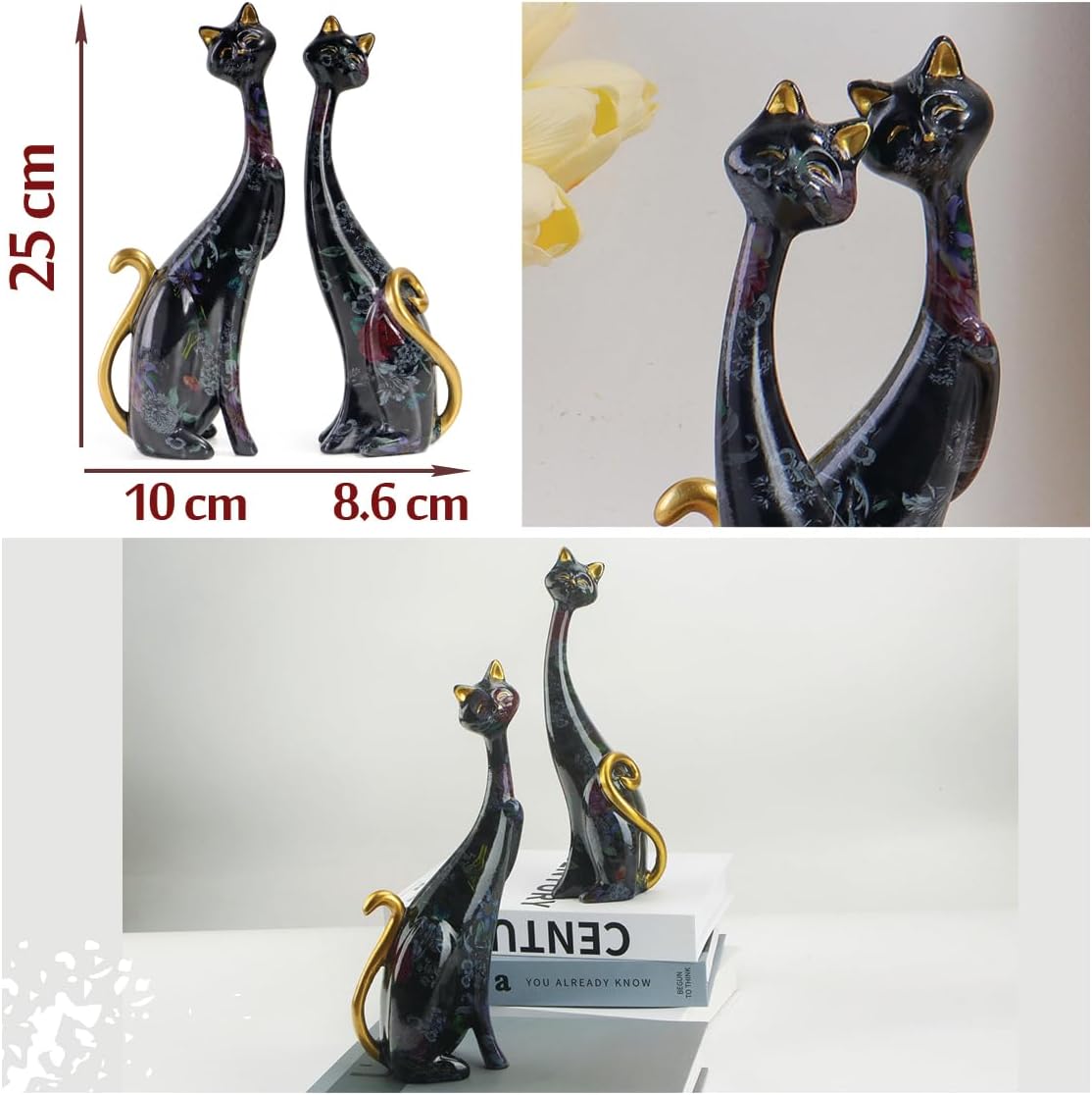 masteymoh 2 Cat Statue,Creative Peony Flower Cat Figurine Resin Home Decor Splash Color Animal Sculpture Kitten Figurine Modern Home Office Desktop Decoration (Ink Wash KY148)