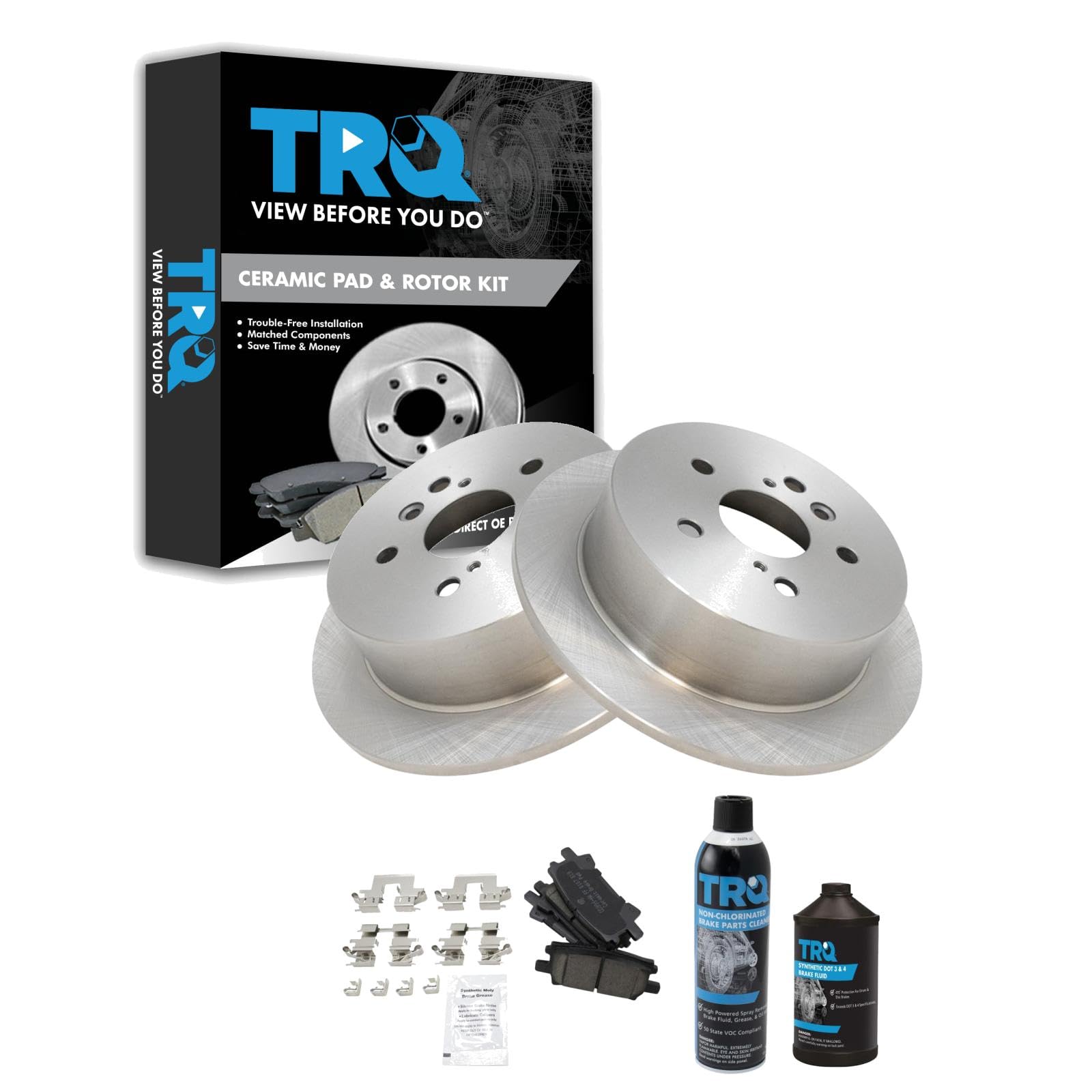 TRQ Rear Brake Pad &amp; Rotor Kit Compatible with 2004-2009 Lexus 2004-2007 Toyota