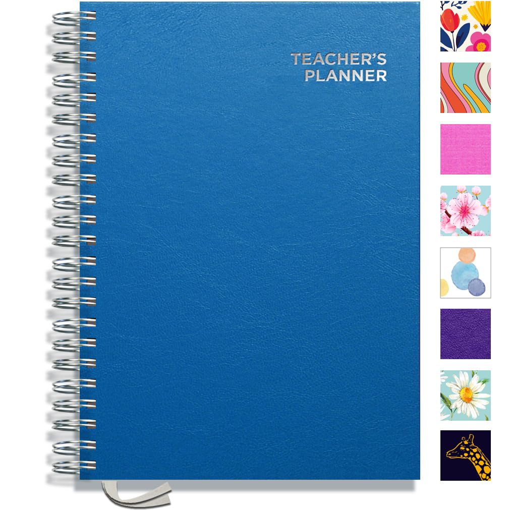 A4 Primary Teacher Planner 2026-2027 by Pirongs | 4 Period Planner | Page a Day | Undated, Hardback, Wiro-Bound Teachers Planner - 4 Lesson Day - Blue โ image 1