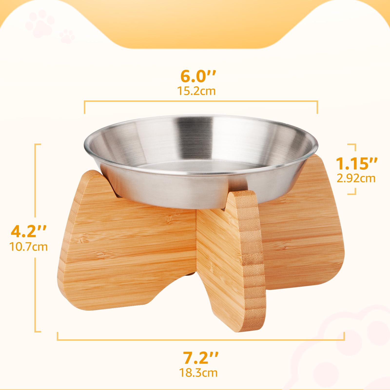 Lot de 2 gamelles surélevées en acier inoxydable pour chat, adaptées aux moustaches, larges, plates, peu profondes, mignonnes, avec support en bambou, assiettes surélevées pour chat, passent au