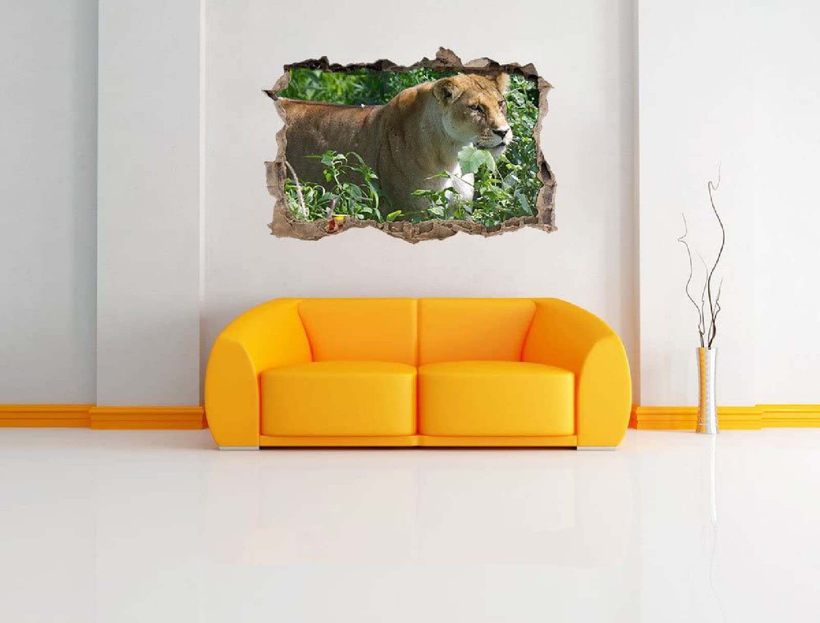 Sztuka ścienna naklejki 3D lwica efekt specjalny widok na zewnątrz pęknięta ściana dekoracyjne usuwalne DIY winylowe naklejki ścienne salon, sypialnia mural 80 x 120 cm