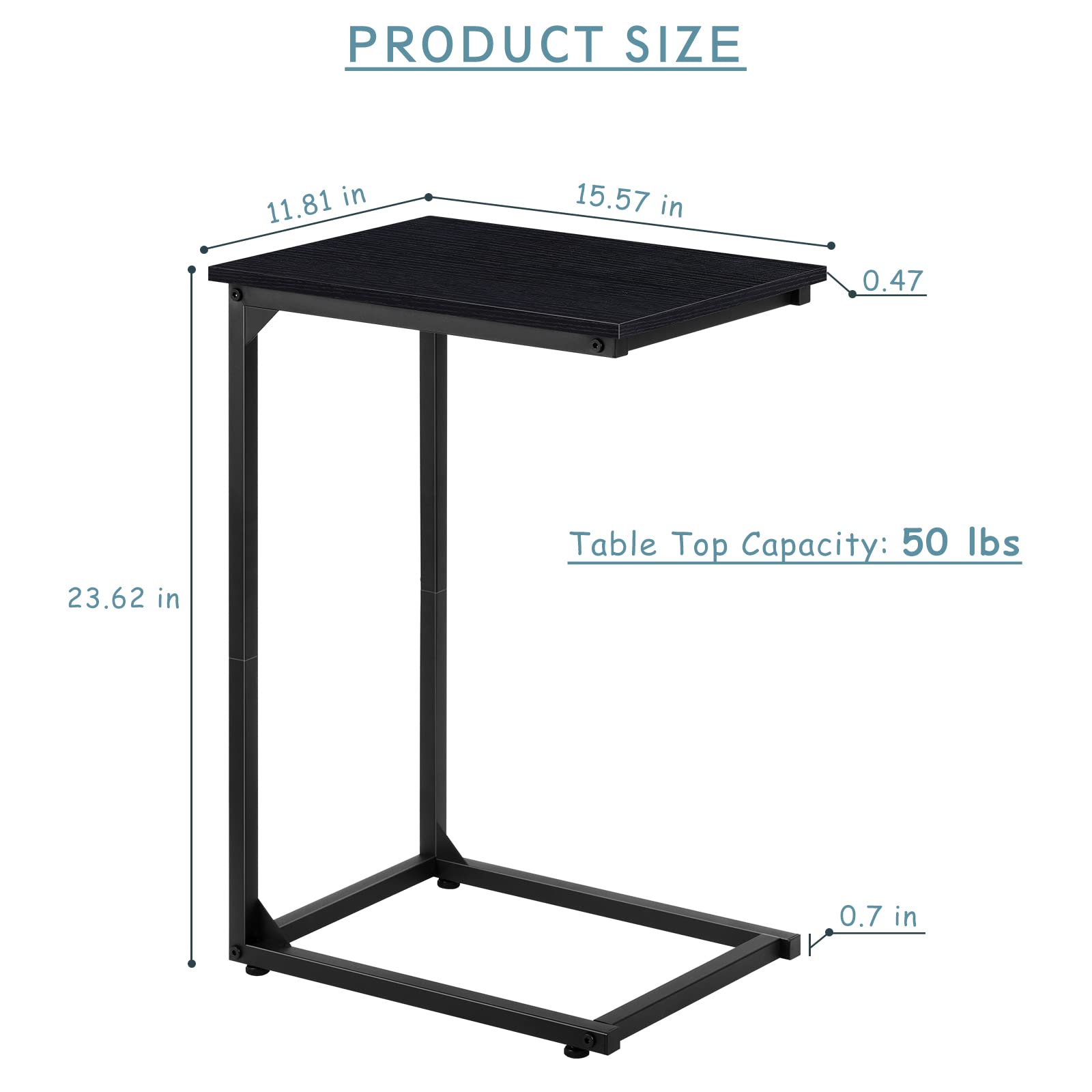 C Shaped Side Table Set of 2, C Shaped End Table for Sofa Couch and Bed, Portable Laptop Table, Coffee Snack Table, Sofa Side Table, Wood Look Accent Table, Space Saving in Living Room, Black