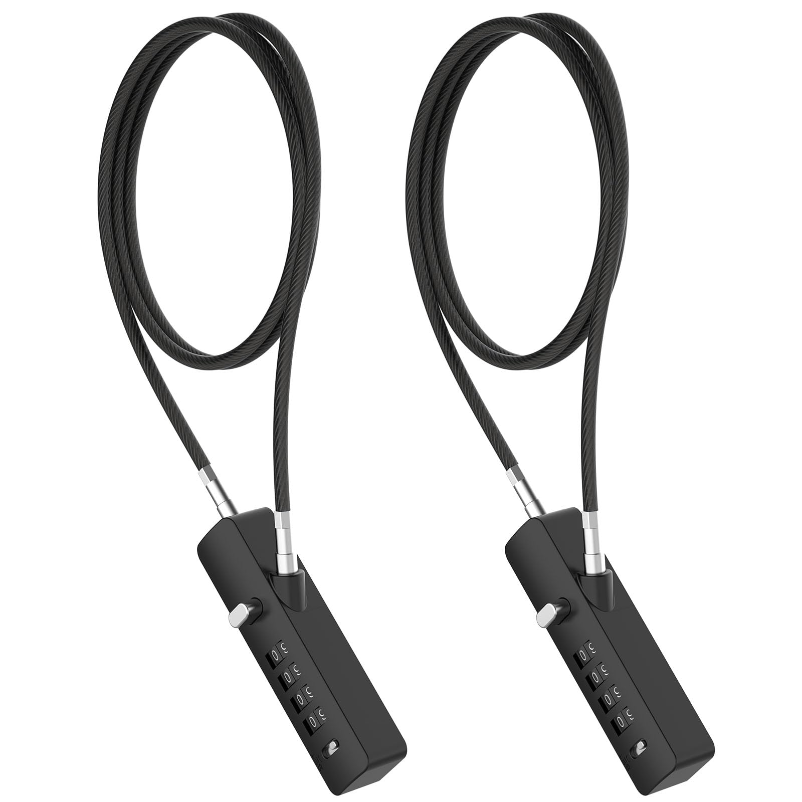MeBantooCable Locks with Combination, 4-Digit Steel Rope Locks with Code, Locks for Lockers with 3 Lengths Cables for Bikes, Cabinets, Wardrobes, Fence, Pet Door, Refrigerator Door (Black - 2pcs)