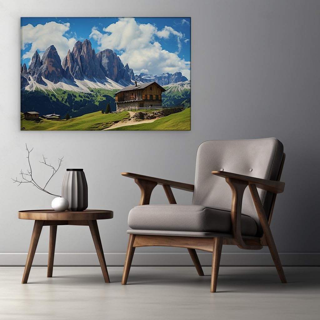 Canvas for Living room. Whispering Valleys: A Haven Amongst Snow-Capped Peaks, 27 x 18 inch Canvas Wall Art - Surrealistic Visions - Modern Home Decor
