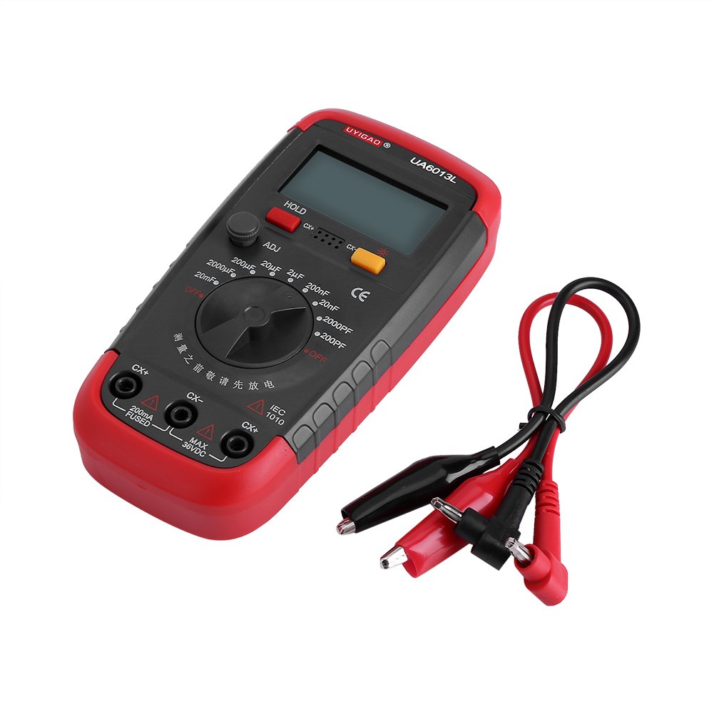 Tester Misuratore di Condensatori Uyigao Tester Misuratore di Condensatori di capacità Alimentato A Batteria Digitale Display LCD 6013L
