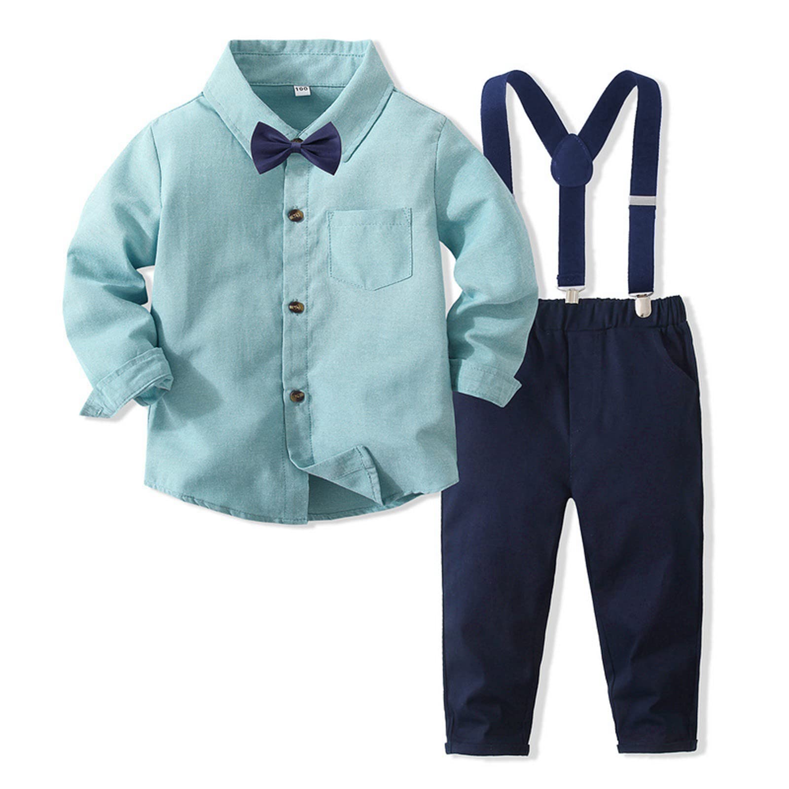 Volunboy Bebé Niño Caballero Conjunto, Cuadros Camisa con Pajarita + Tirantes Pantalones 4 Piezas Traje Ropa